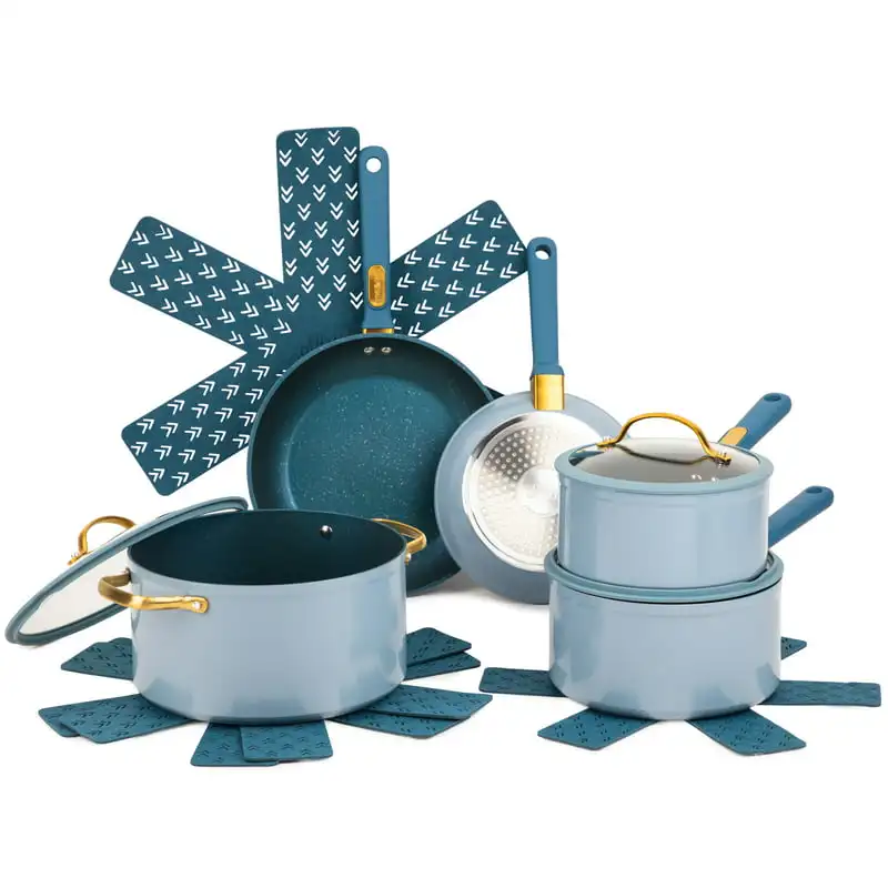 

Non-Stick 12-Pieces Cookware Set, Blue Fast Shipping