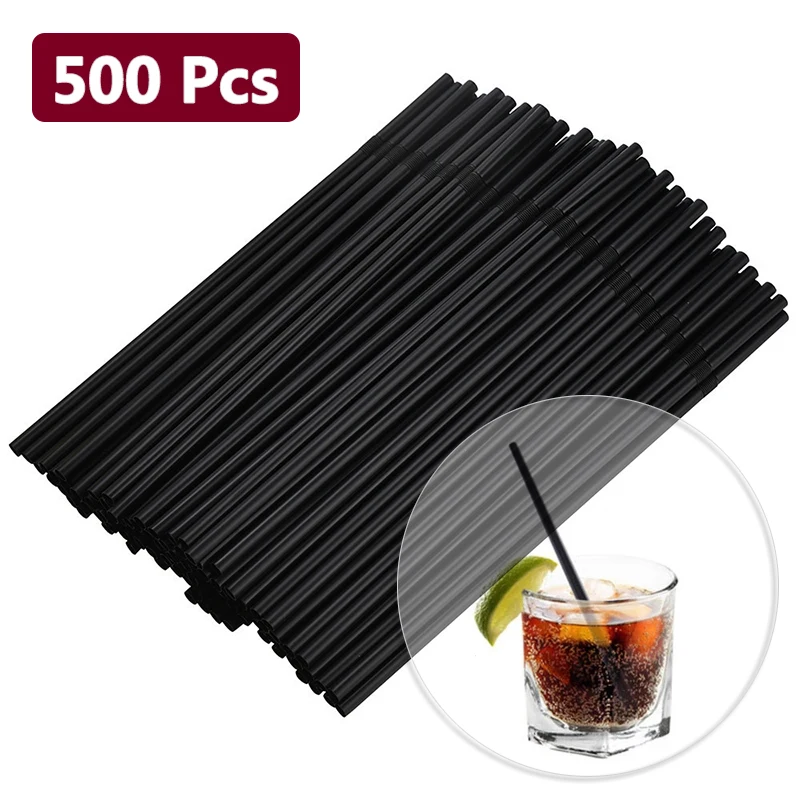 

500 Pcs Rietjes Plastic Straws Drinking 210mm Long Kitchen,Dining & Bar Disposable Straws Party Black Disposable Straw