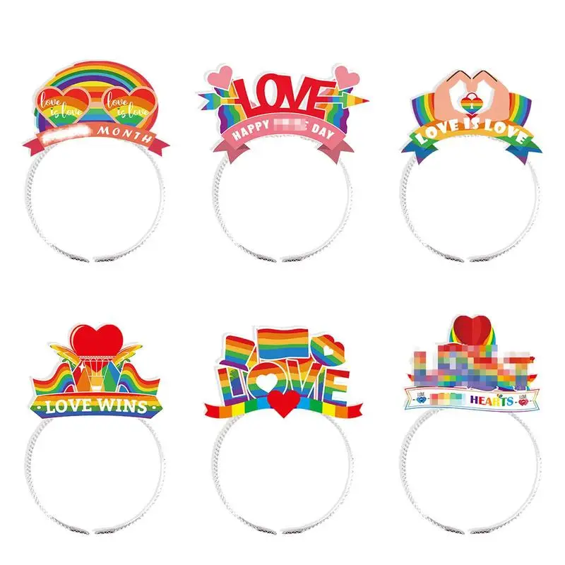 Rainbow Headband 6PCS Love Wins Theme Headband Party Rainbow Hair Hoops LGBT Hairband For Pride Month Parade Decor