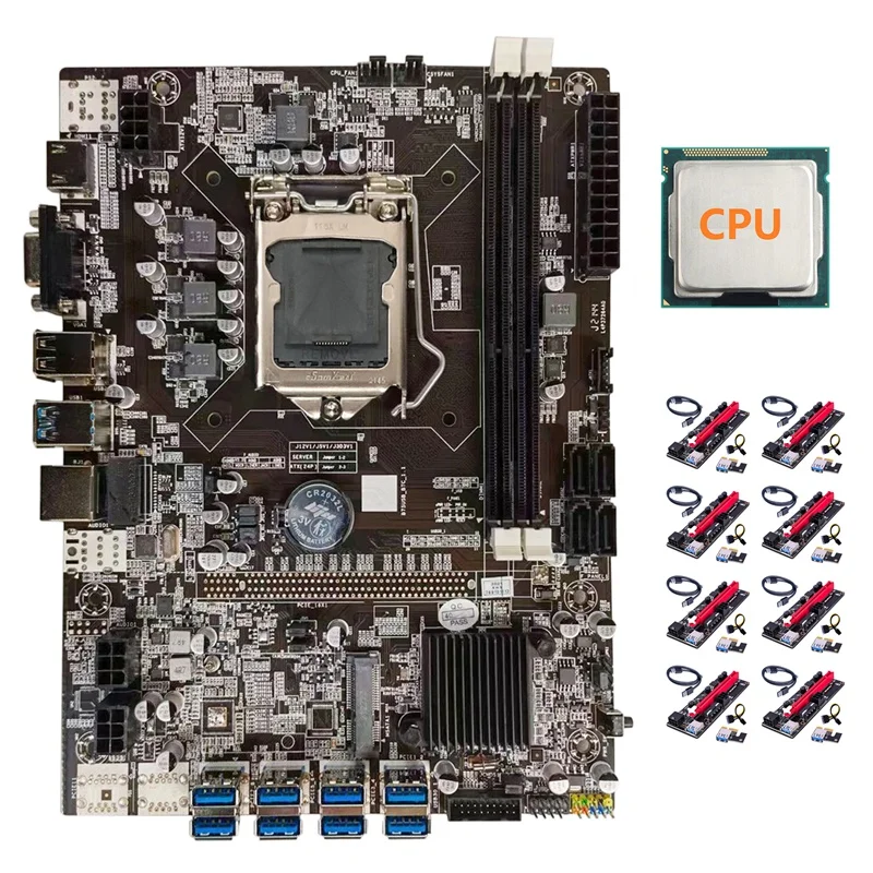 Оригинальная материнская плата для майнинга BTC + ЦП 8XVER009S Riser LGA1155 8xpcie USB адаптер DDR3