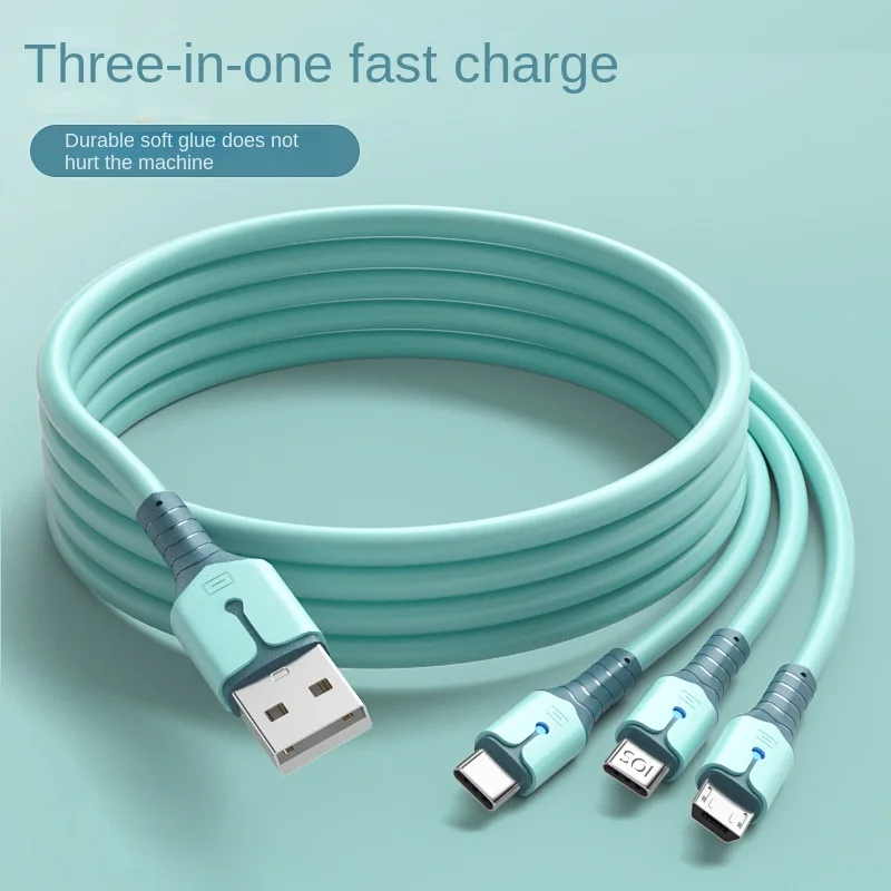 

The new liquid silicone with light, one pull three fast charging data cable is suitable for Android apple leeco typec three in