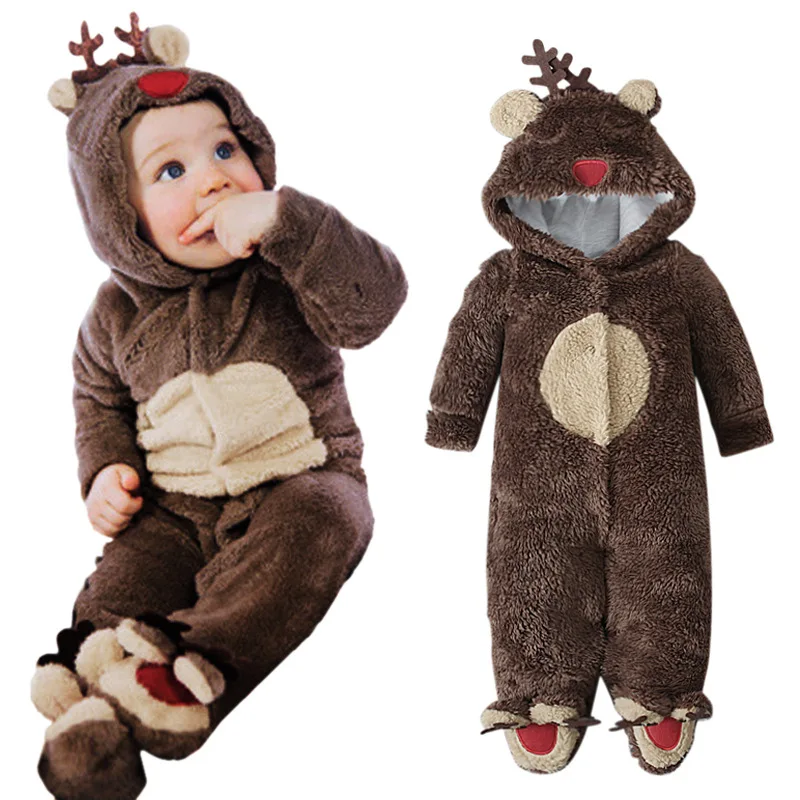 

Christmas new baby onesie autumn and winter pajamas coral fleece baby romper