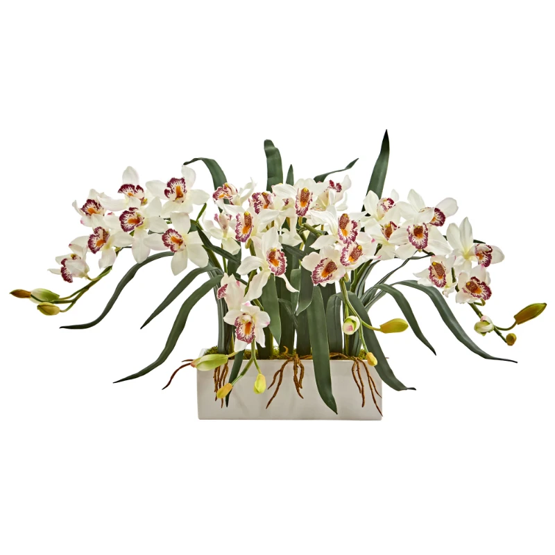 

Cymbidium Artificial Flower Arrangement in White Vase, Red