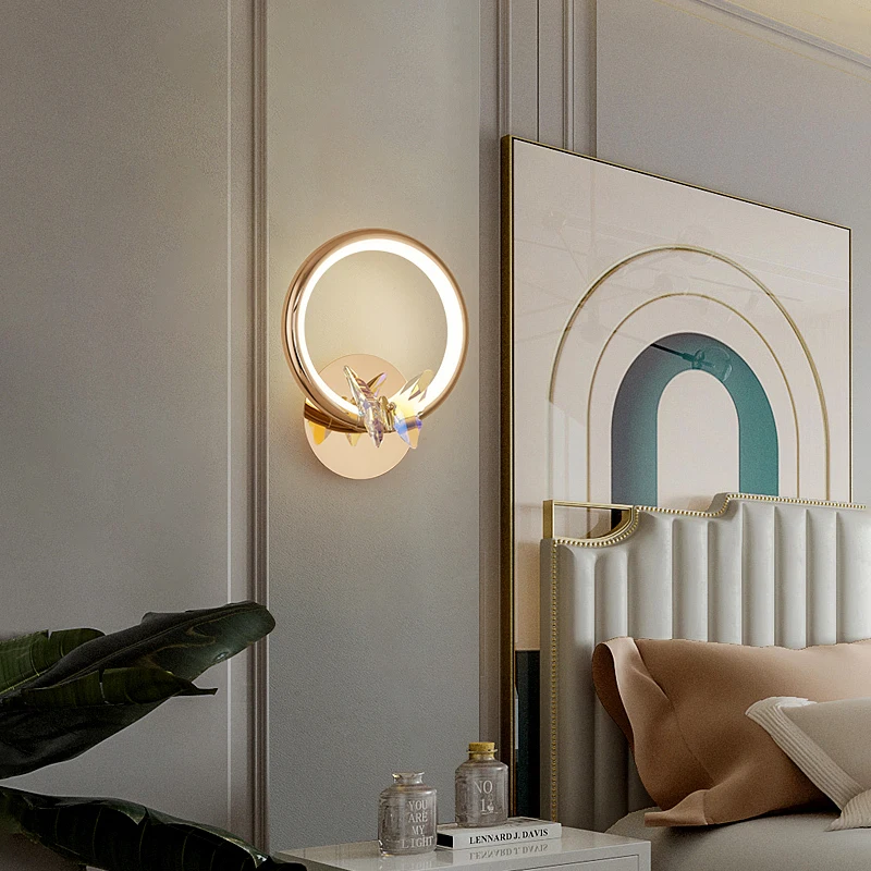 

Round Modern led wall lights for bedroom bedside Living room decoration Gold Plated Sconce home aisle wall lamps indoor lighting