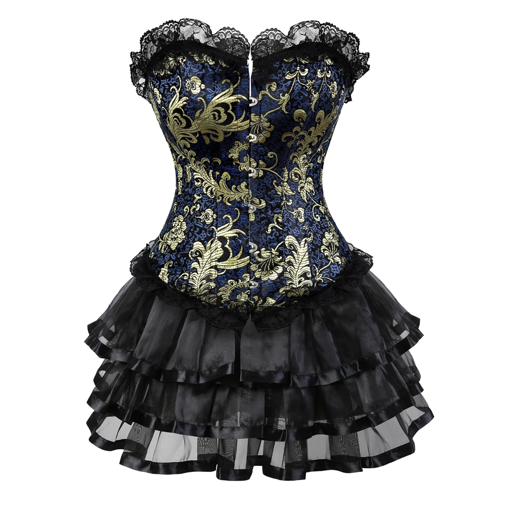 

Corset Skirt for Women Steampunk Halloween Bustiers Dress Corselet Bodyshaper Lace Up Boned Classic Clubwear Carnival Costume