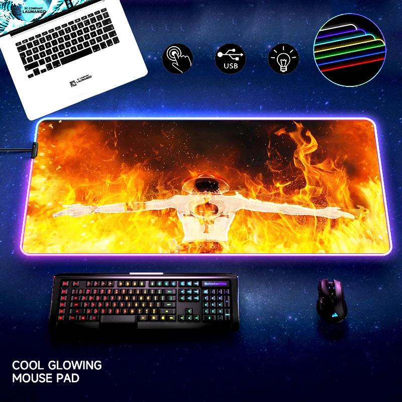 

Pc Mouse Pad Gaming One Piece Computer Xxl Mats Backlight Mousepad RGB Mause Gamer Desk Anime Mausepad Cute Keyboard Accessories