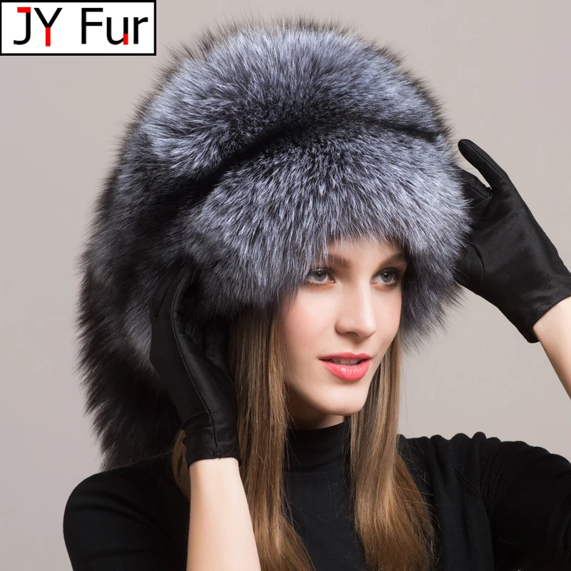 Winter Women Fashion Real Fur Hat Natural Fox Fur Hats Headgear Russian Outdoor Cap Ladies Thicken Warm Fur Caps