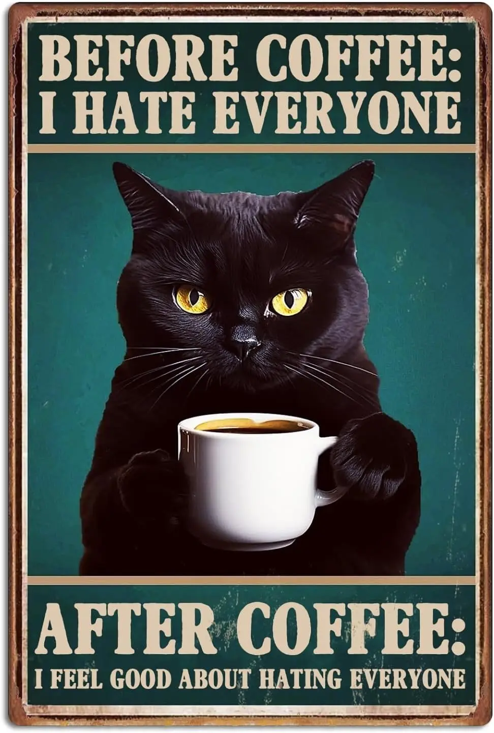 Vntge Blck Ct Coffee Tn Sgn Забавный дом Ktchen Sgns Wll Декор перед кофе Hte Everyone Cfe Br Decortons Metl rt Плакат