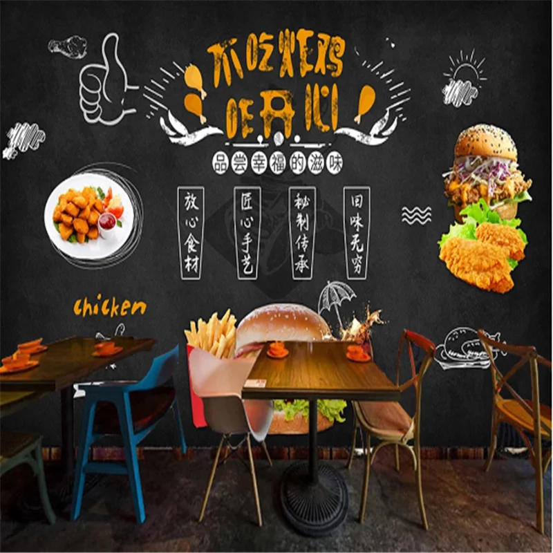 Кастомная фотообои с 3d рисунком, нарисованным вручную, для стен ресторана быстрого питания, пиццерии и гамбургерной в стиле запада, с эффектом черной доски.