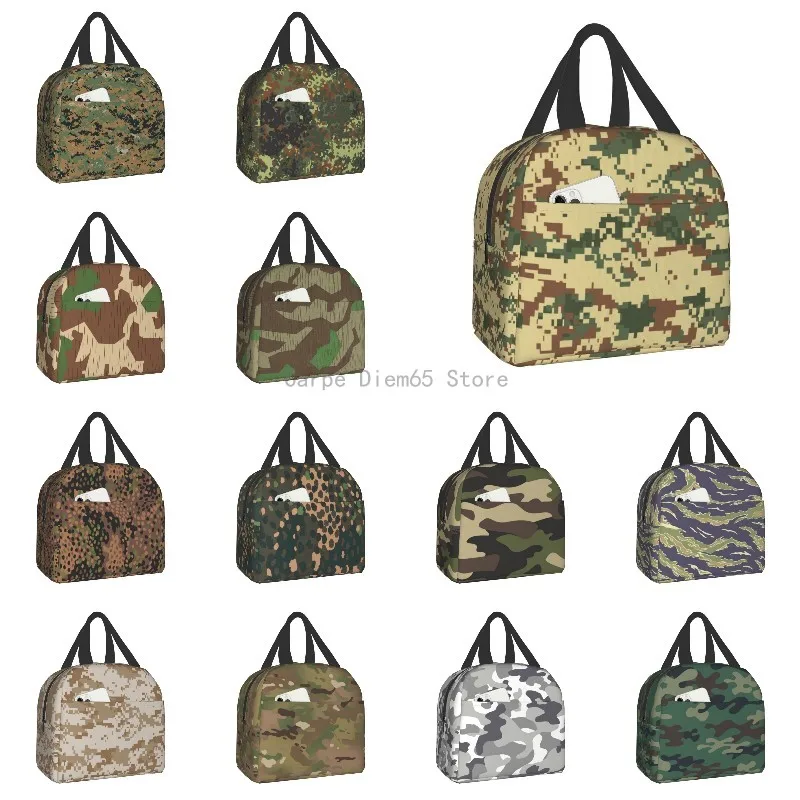 Military Camo Insulated Lunch Bag for Women Waterproof Camouflage Cooler Thermal Lunch Tote Office Picnic Food Bento Box