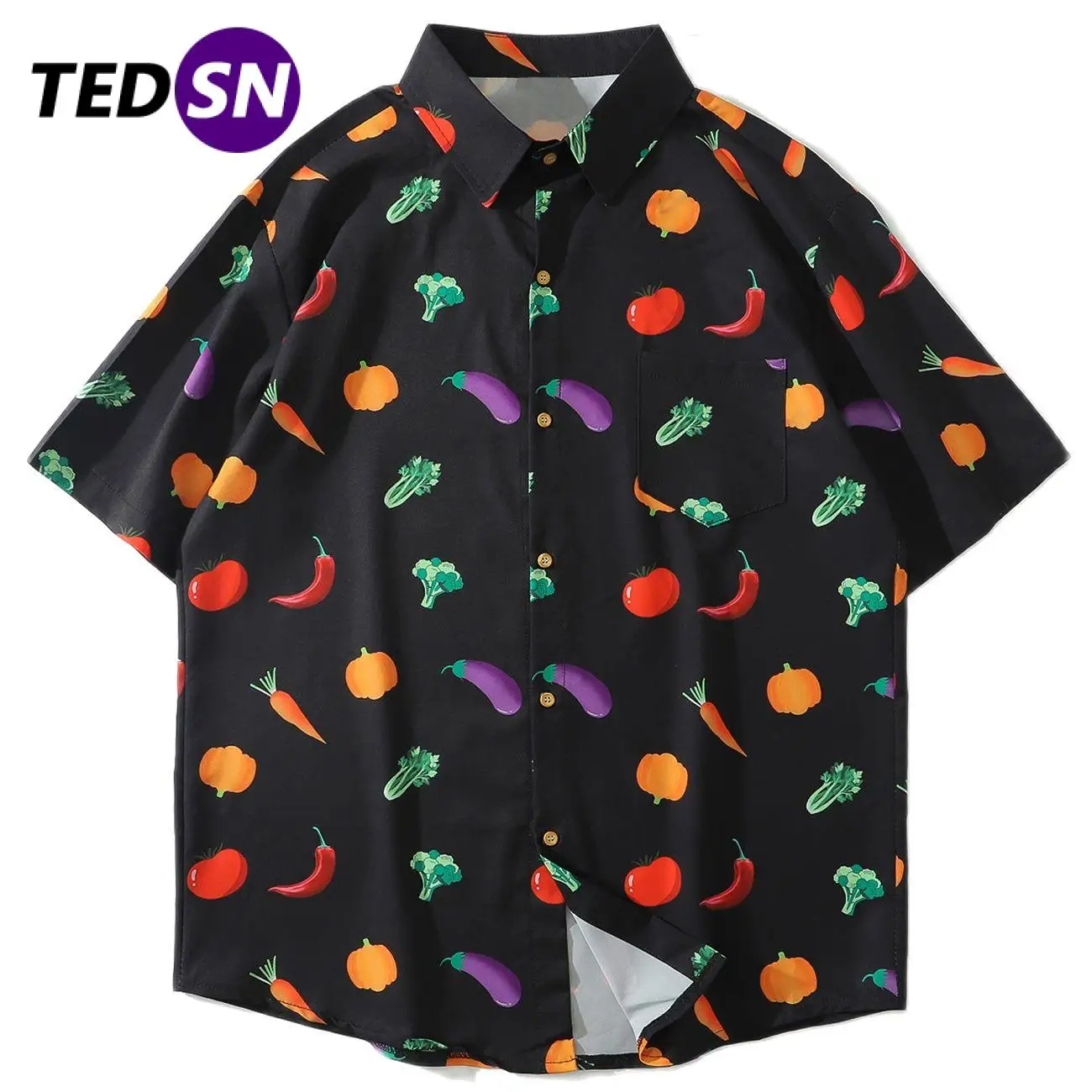 Рубашка мужская с принтом моркови свободная Пляжная коротким рукавом в стиле