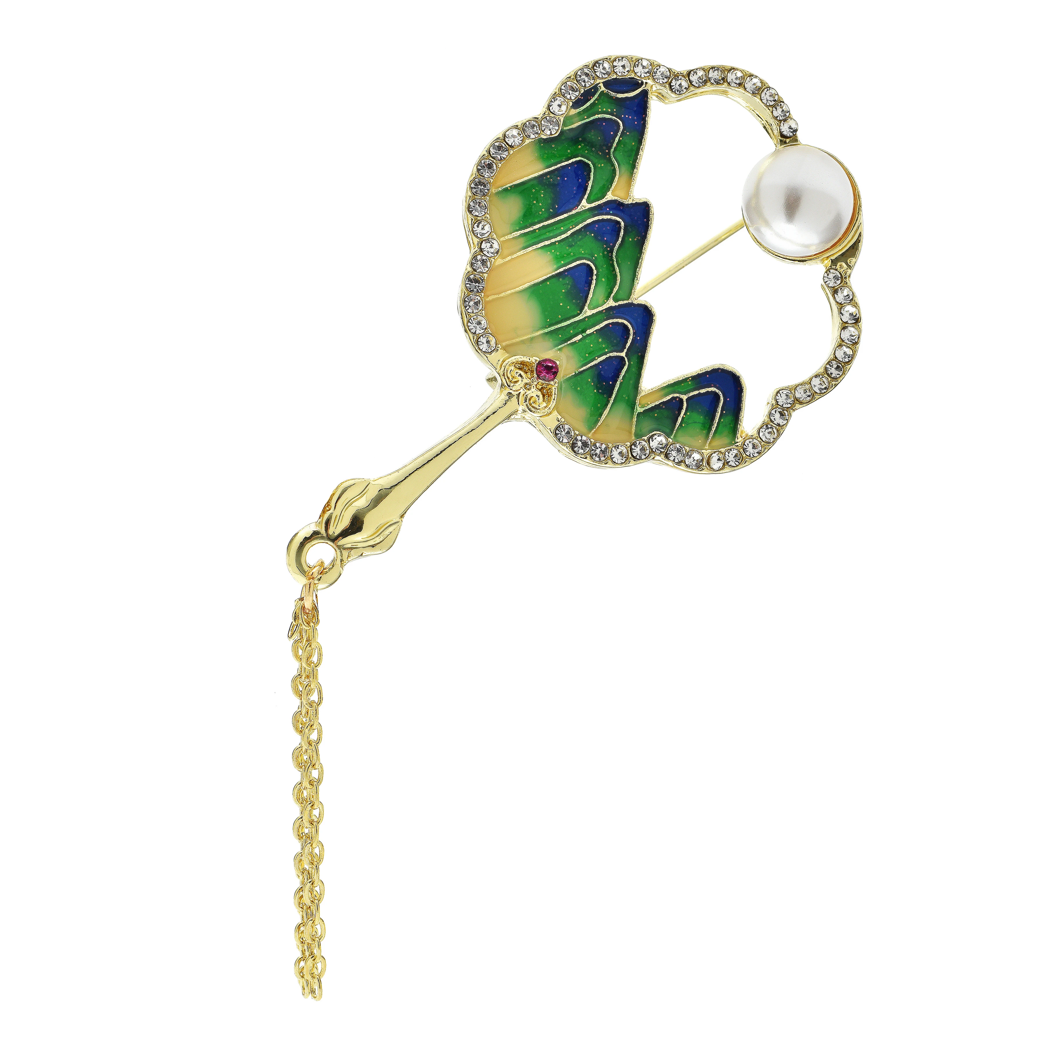 

Wuli&baby Mountain Picture Fan Brooches For Women National Tassel Enamel Fan Causal Party Brooch Pin Gifts