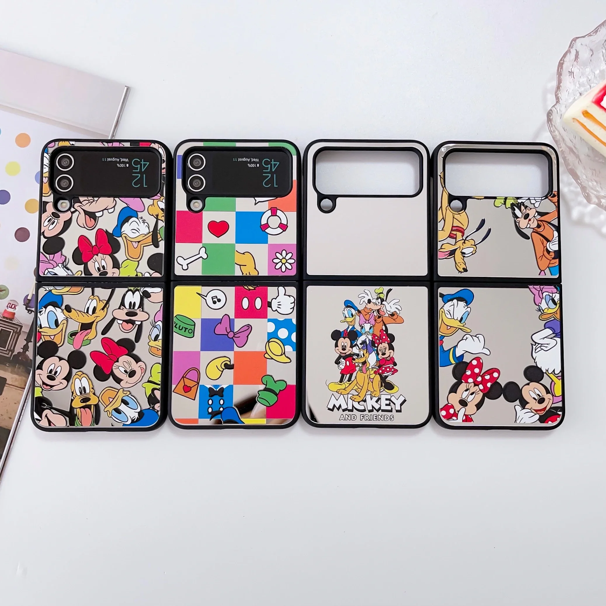 

Cute Disney Mickey Minnie mirror with bracelet Phone Case for Samsung Galaxy Z Flip 4 Hard PC Back Cover for Z Flip 5 Case Case