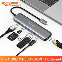 cablecreation usb type c hub hdmi 4k 60hz 7 in 1 usb c adapter rj45 pd charge type c dongle for macbook air pro m1 ipad pro xps
