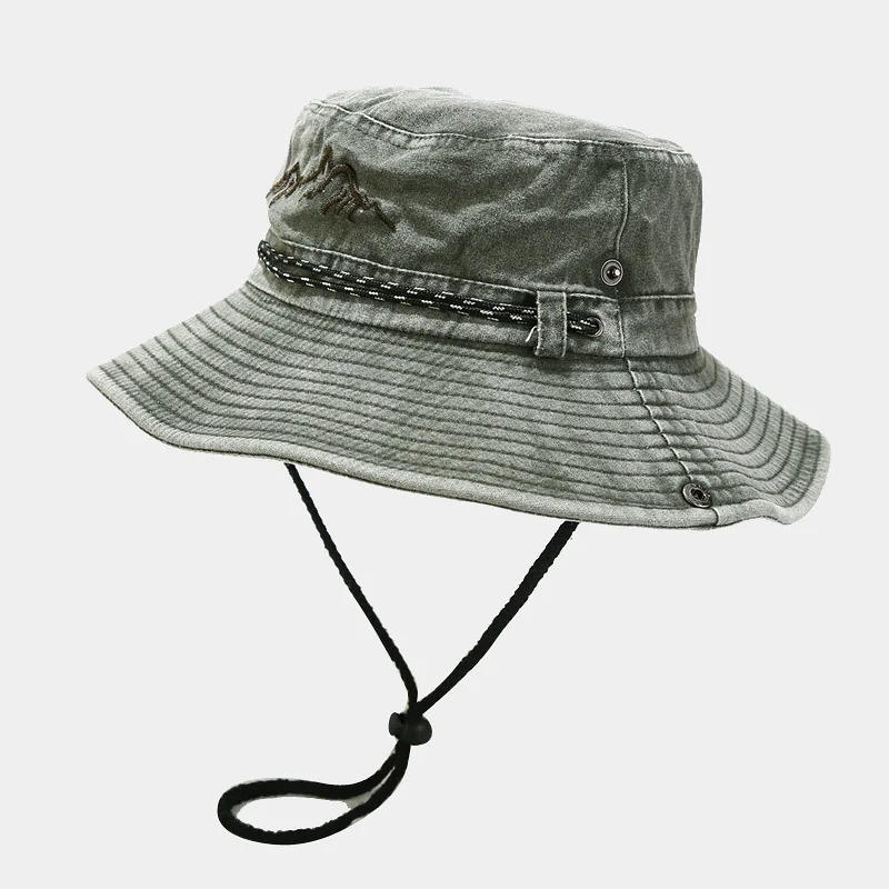 

Bucket Hats With String Wide Brim Hiking Fishing UV Sun Protection Washed Cotton Fisherman Cap For Men Women