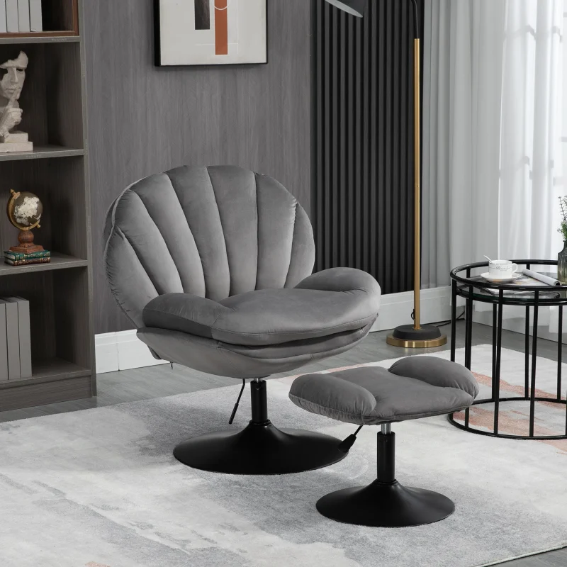 Living Room Chair With Ottoman，adjustable Seat Height Tv Chair (gray) Gray