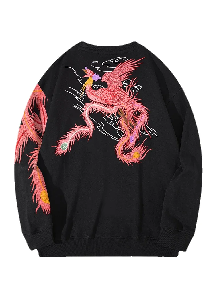 

Женская уличная одежда, худи с вышивкой Феникс, японский свитшот с круглым вырезом, ретро Повседневный пуловер свободного покроя, 2022