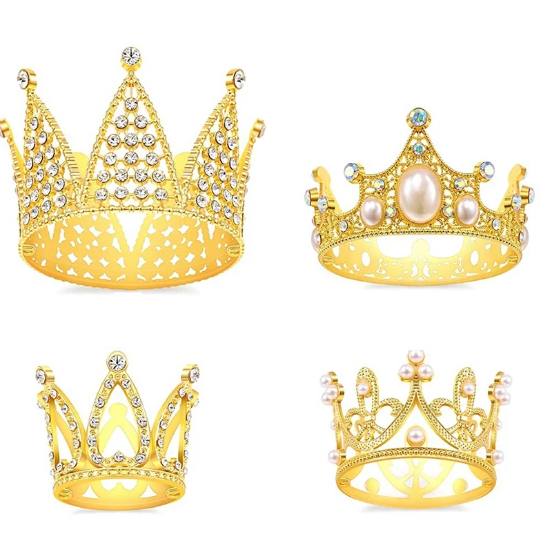 

4Pcs Gold Crown Decorations Cake Topper Decorations For Birthday, Wedding, Party And Baby Shower Crown