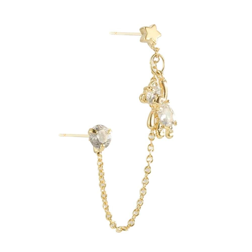 

Coconal Cute Women Shiny Rhinestone Bear Tassel Earrings Gold Color Chain Star Clip Earrings Statement Korean Women's Jewelry