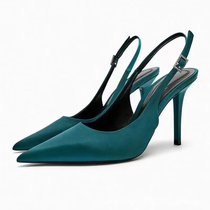 

Женские босоножки на высоком каблуке ZR, синие босоножки на высоком каблуке, с ремешком сзади, весна 2023