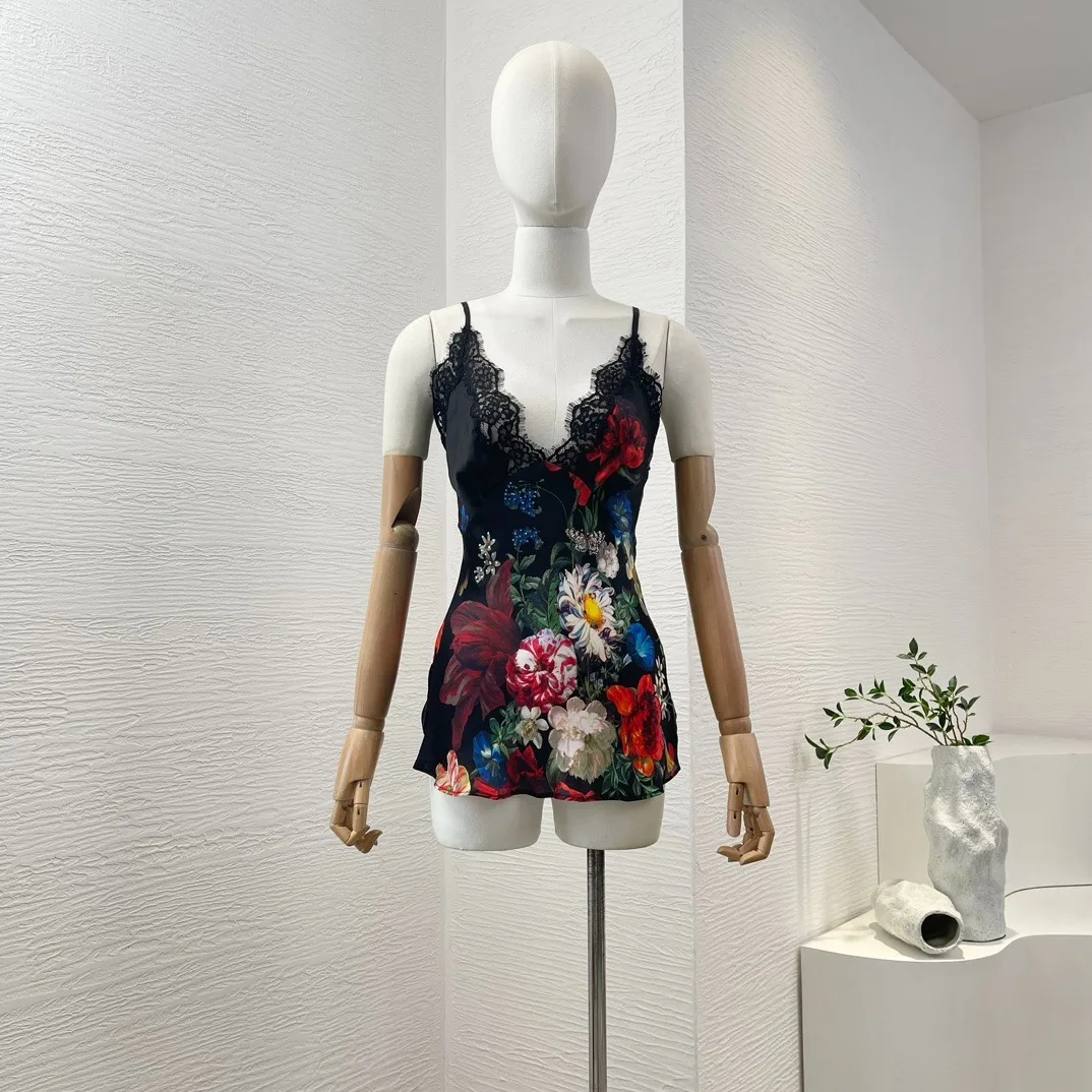 Черно-белый пуловер с цветочным принтом бабочки кружевной Пэчворк без рукавов