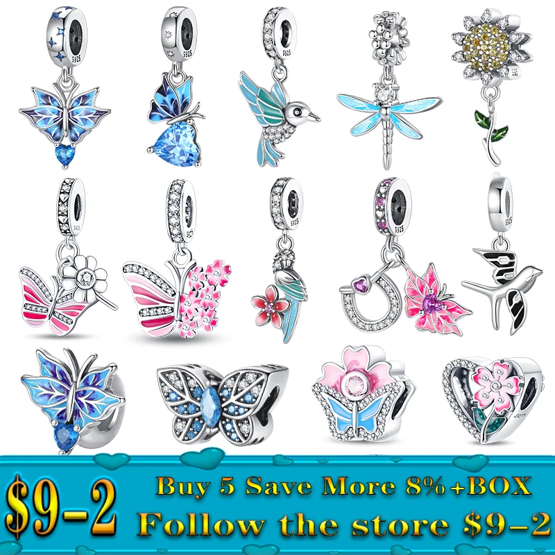 

Fashion 925 Silver Colorful Butterfly Dragonfly Hummingbird Spring Series Charms Beads Fit Pandora 925 Original Bracelet Jewelry