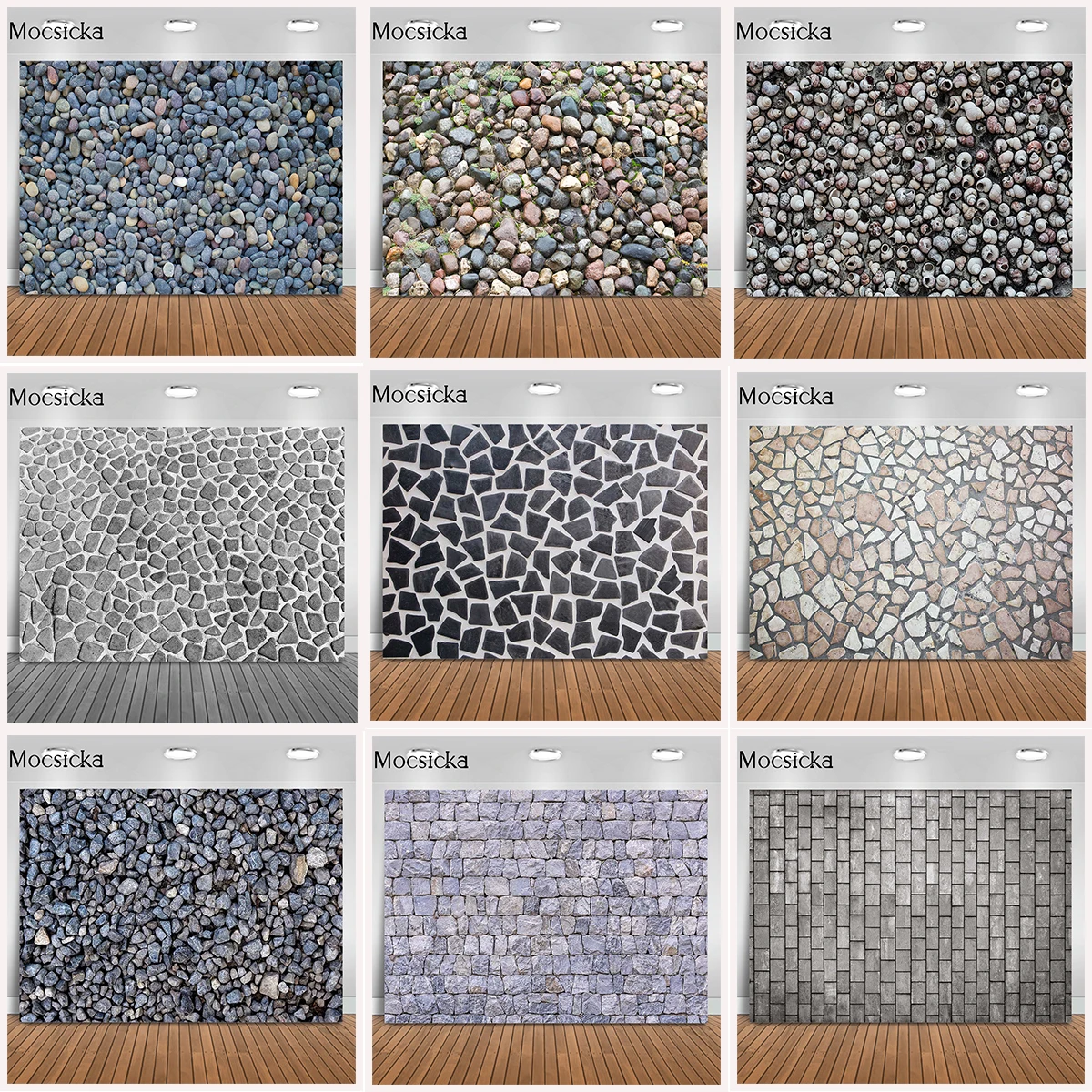 

Mocsicka Black and White Cobblestone Floor Photocall Backdrops Studio Gritty Stonework Photography Background CUSTOM