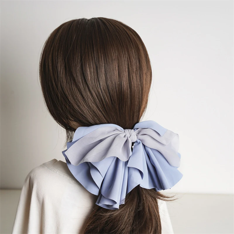 

Chiffon Fabric Knotted Hair Clip Solid Color Pleated Bowknot Hairpin Three Layers Lace Big Bow Barrettes Women Hair Accessories