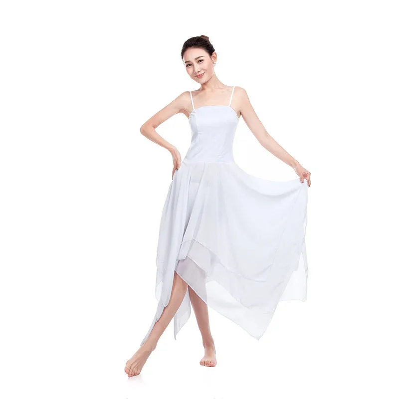 Белое платье на бретельках для танцев балетное элегантное современное