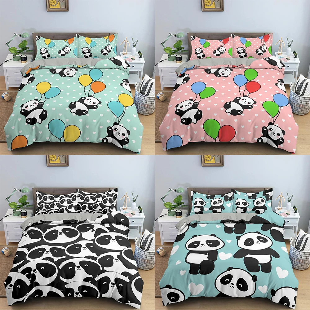 

Cartoon Panda Pattern Polyester Comforter Cover Queen King Size Animals Themed Bedding Set For Children Home Quilt Covers 2/3Pcs
