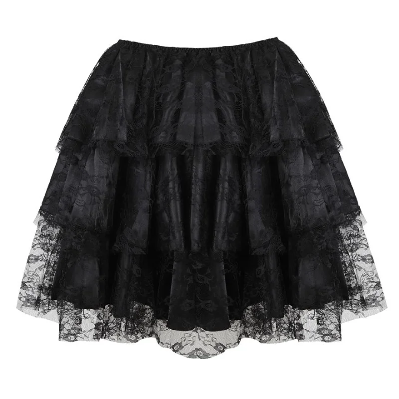 Fashion Showgirl Party Dance Skirts Women Gothic Sexy Floral Lace Mesh Tulle Mini Pleated Skirt  Layered Ruffled Plus Size S-6XL