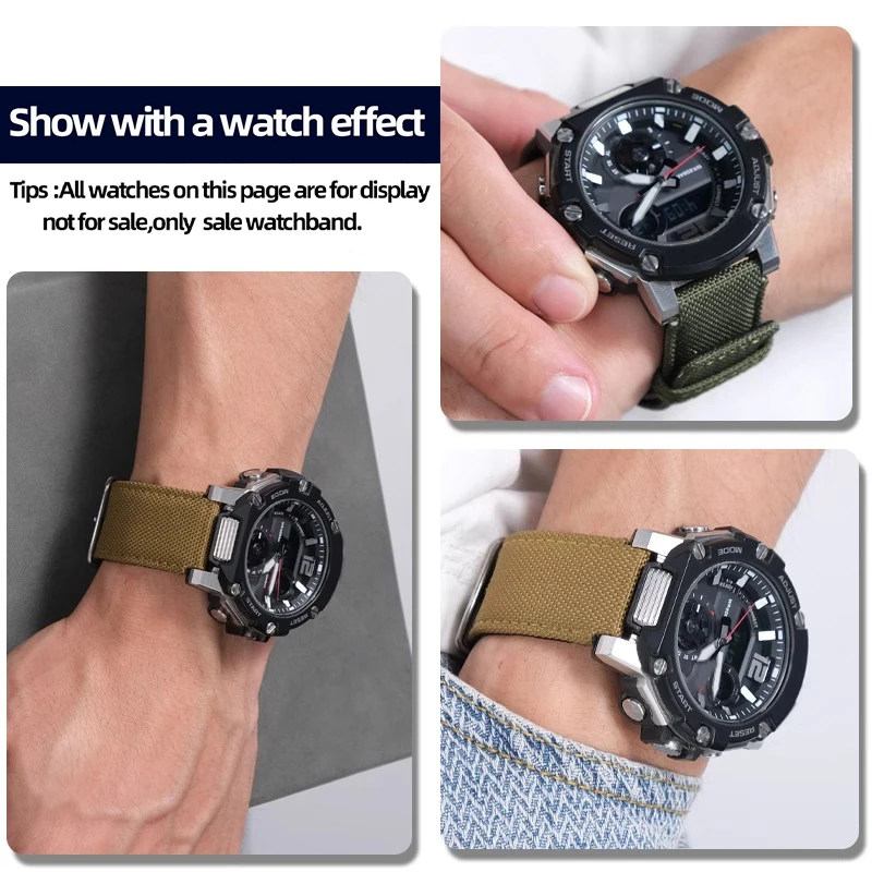 Нейлоновый ремешок для часов Casio MWA-100H MWD-100H GST-B300 парусиновый 20 мм черный армейский