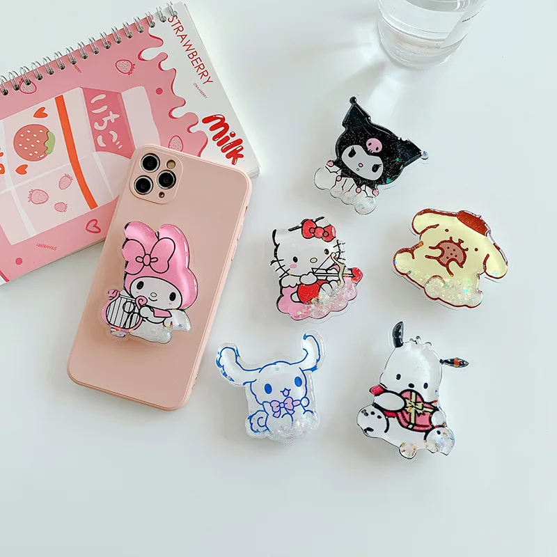 

Sanrio Kawaii Mobile Phone Airbag Bracket Folding Quicksand Into Oil Bag Cartoon Kuromi Mymelody Girl Ins Bracket Creative Gift