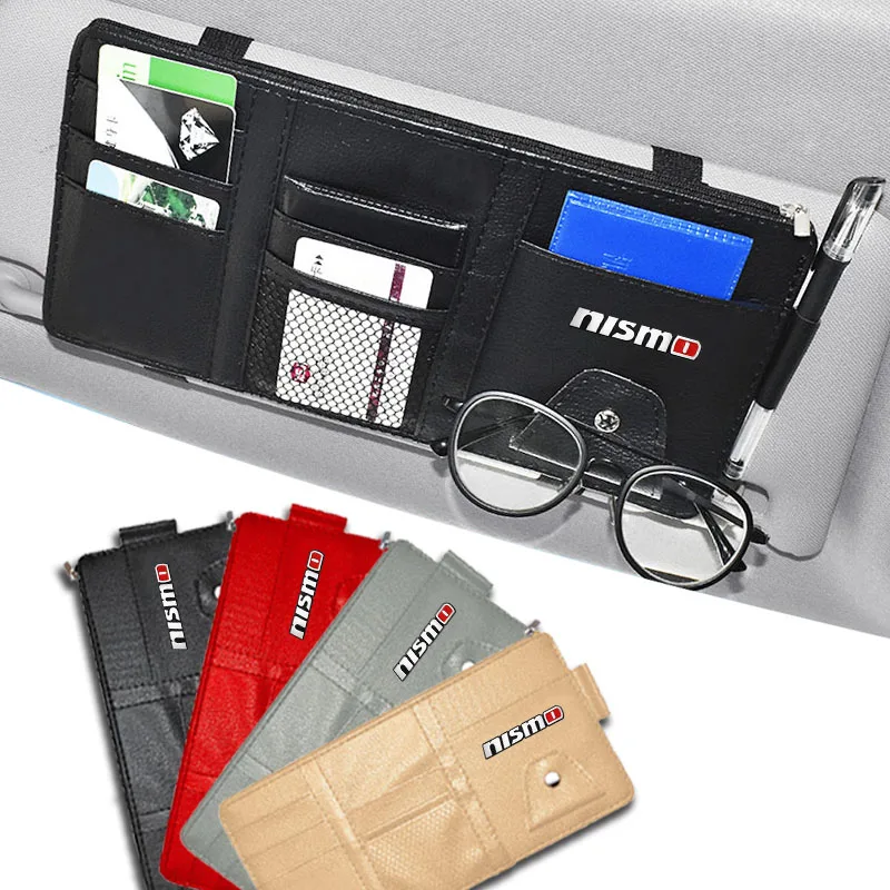 

1pcs Car Sun Visor Business Card Holder CD Organizer Bag For Nismo Logo R34 GTR Nissan Tiida Sylphy Teana X-trail 1 2 Qashqa