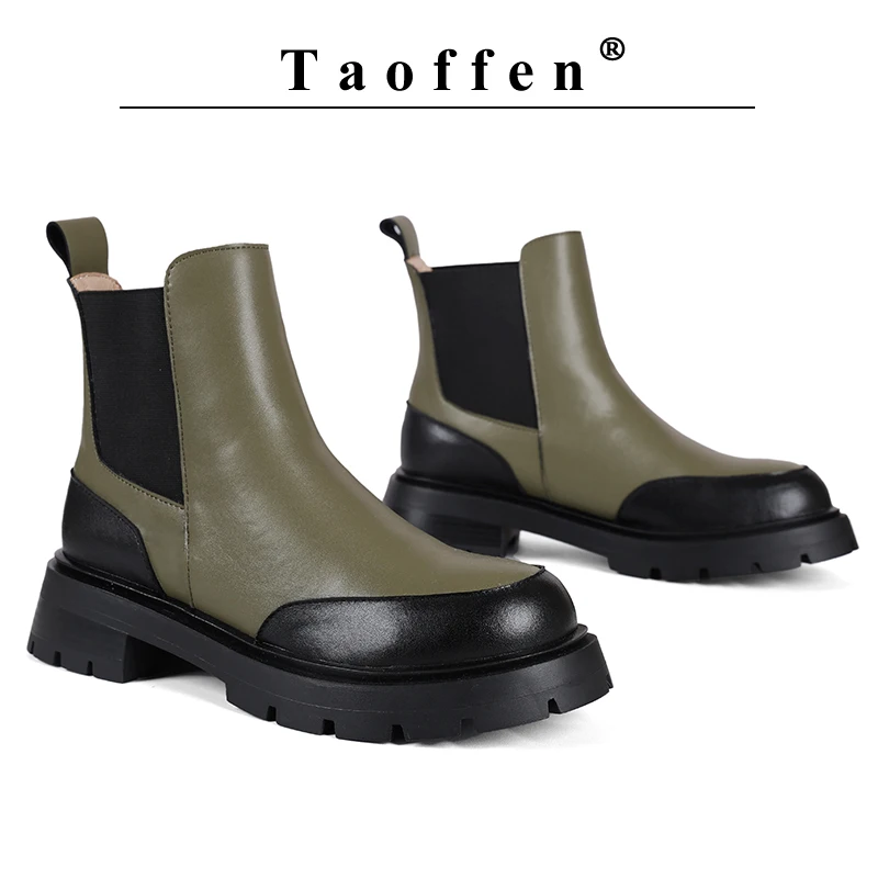 

Taoffen Size 36-41 Cow Leather Chelsea Boots For Women Fashion Platform Warm Plush Office Ladies Slip On Winter Short Boot Trend