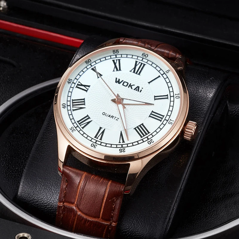 Мужские водонепроницаемые кварцевые часы с ремешком на кожаном ремешке - купить