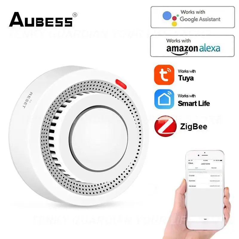 

Беспроводной датчик дыма Tuya Zigbee, голосовая сигнализация с Push-уведомлениями и управлением через приложение, мониторинг в режиме реального времени
