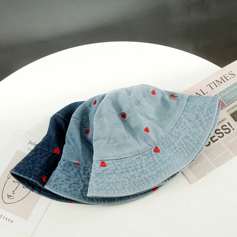 

Hat female Japanese embroidery jeans fisherman cap wind restoring ancient ways of hearts basin beautifulspring, summer, sun hat,