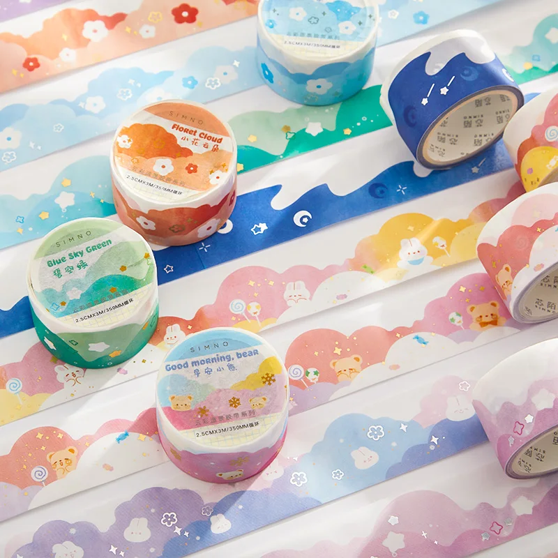 Kawaii Cloud Scenery Washi Tape Cute Bear And Rabbit Decorative Ribbons Photo Aesthetic Album Scrapbooking Sketchbook Collage