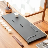 hand carved stone tea tray weighted table for Chinese kungfu tea set river boat design invisible water draining outlet rectangle