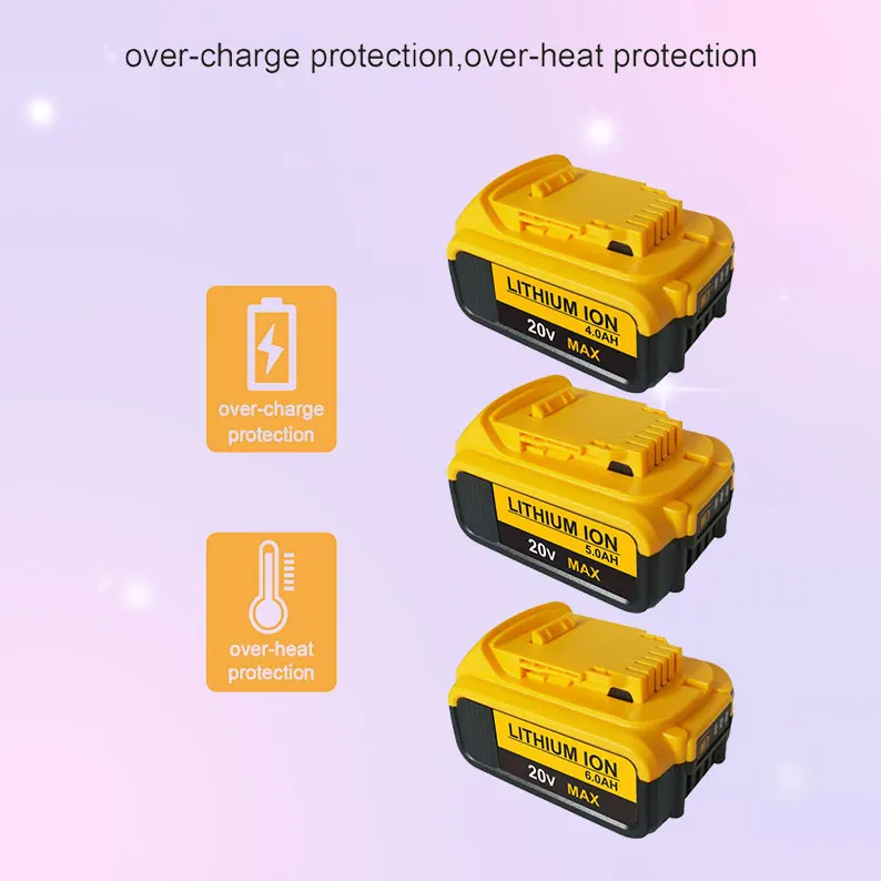 

Литий-ионный аккумулятор 20 в 6000 мАч, замена DeWalt dcb200 dcb184 dcb181, подходит для электроинструментов DeWalt Max XR