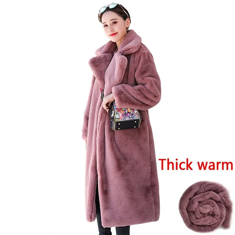 

FOR Winter Women's High Quality Artificial Rabbit Fur, Luxurious Long Fur, Loose Lapel Coat Thickened Warm Plus Size Women's