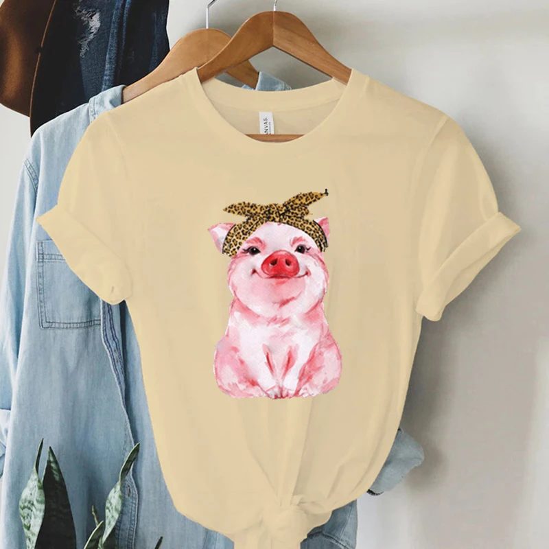 Kawaii Розовая футболка с принтом свиньи женская милая стильная рубашка милыми