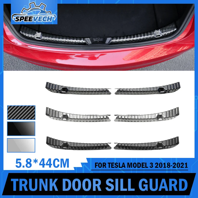 

Car Trunk Door Edge Sill Guard Rear Bumper Foot Pedal Plate Stainless Steel Protector Cover For Tesla Model3 2018 2019 2020 2021