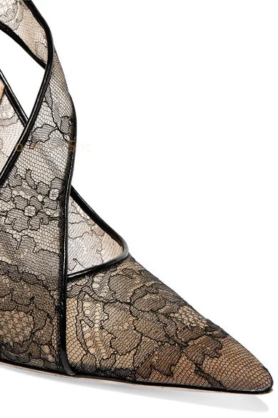 Women Pumps 2023 New Black Lace Strap High Heels Fashion Women's Shoes Pointed Toe Stiletto Luxury Noble Banquet Party Shoes