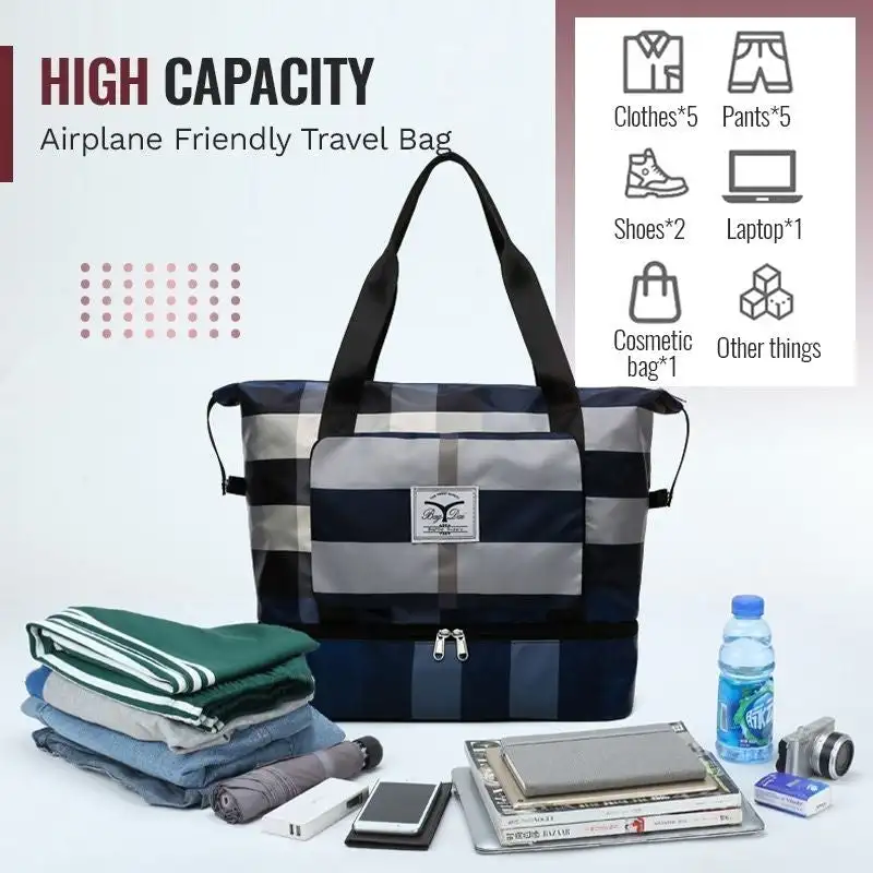 

Foldable High Capacity Travel Bags Waterproof Oxford Stripes Travel Duffle Bags Wet and Dry Dual Multifuncti Sports Travel Bags