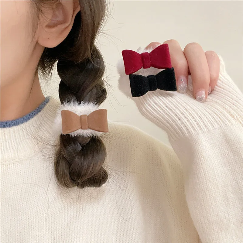 

New Mini Bow Plush Hair Scrunchies Elastic Hair Bands Ties Rope Bands Women Girls Ponytail Bands Hair Accessories