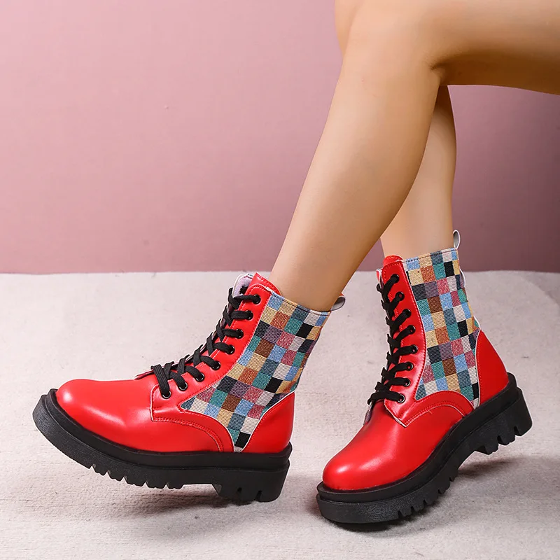 

Женские ботинки на шнуровке, роскошные дизайнерские зимние ботинки с круглым носком, прорезиненная обувь до середины икры, большие размеры ...