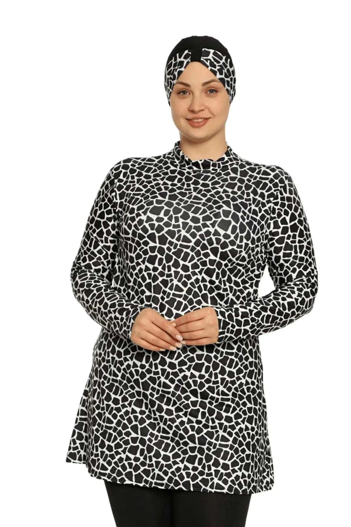 

Muslim Burkinis Large Size Patterned Lycra Long Sleeve Swimwear Modest Summer Clothing Hijab Sport Swimsuit