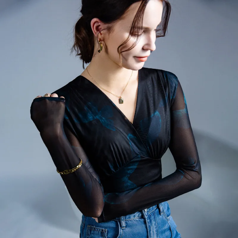 

High Quality 2023 Women T-shirt Lace Print Style Design Female Autumn Sexy Crop Top Clothes Casual Fashion Blouses Grace Meeting